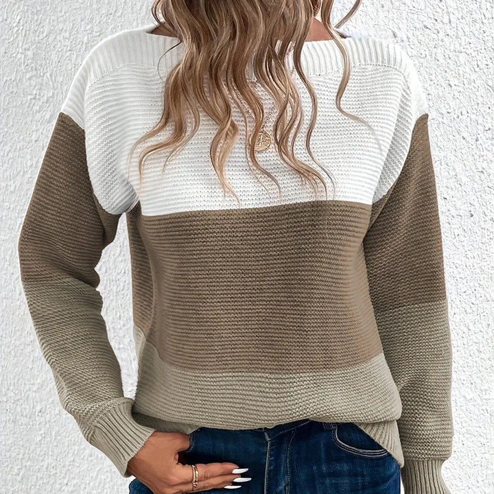 AUTUMN KNITTED THREE-COLOR PATCHWORK SWEATER - EcoEase Market