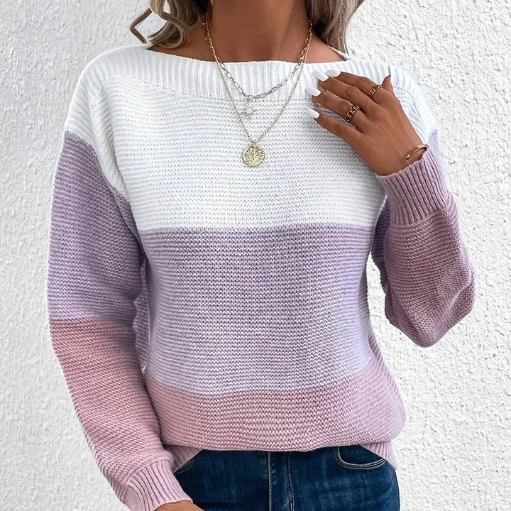 AUTUMN KNITTED THREE-COLOR PATCHWORK SWEATER - EcoEase Market