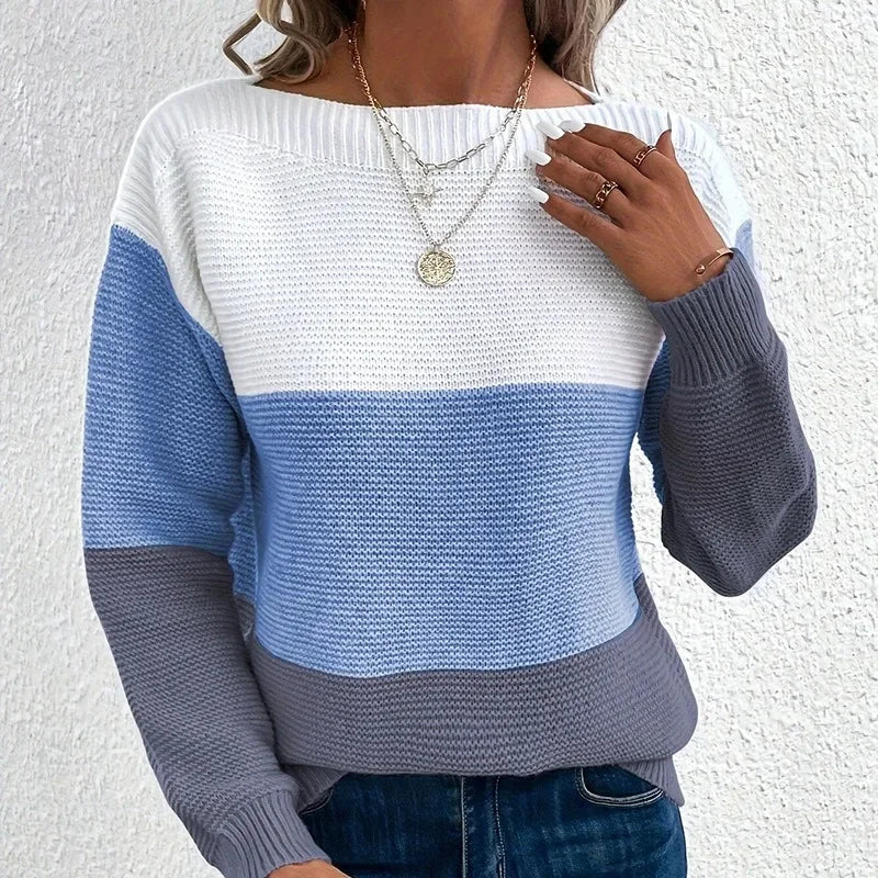 AUTUMN KNITTED THREE-COLOR PATCHWORK SWEATER - EcoEase Market