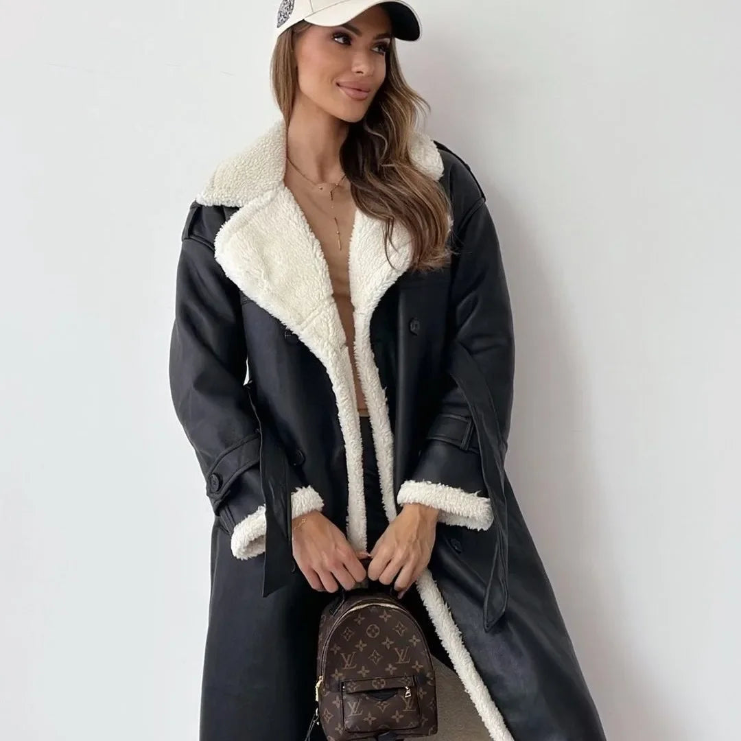 FAUX LEATHER PLUSH COAT - EcoEase Market