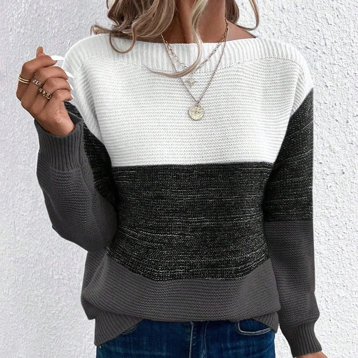 AUTUMN KNITTED THREE-COLOR PATCHWORK SWEATER - EcoEase Market